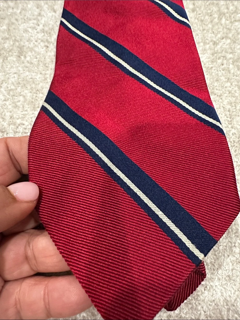 Ralph Lauren Red Navy Diagonal Stripe Silk Tie